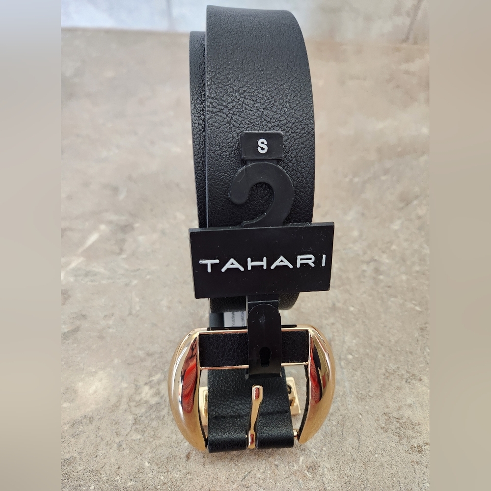 Tahari Women Black Belt with Gold Buckle